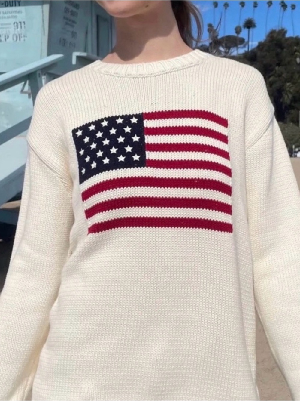 Brandy Melville Cream American Flag Knit Sweater - Women's Pullover
